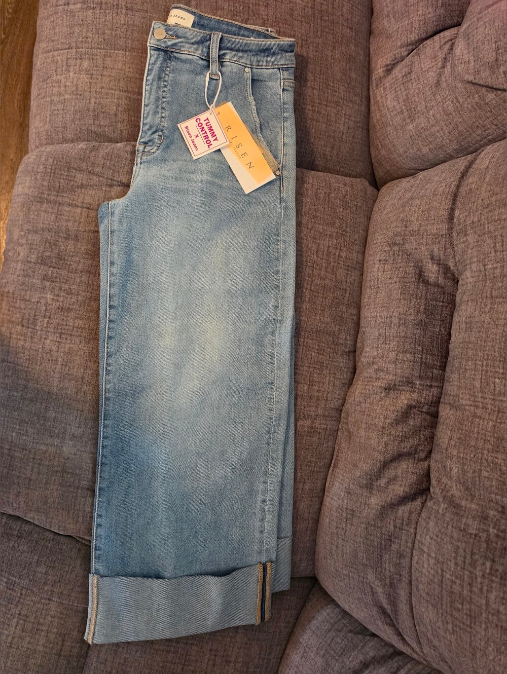 Cropped Wide Leg Tummy Control Jeans in Light Blue by Risen
